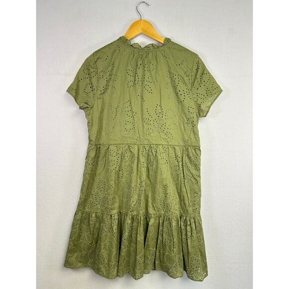 Woman's Joie Eyelet Ruffled Tiered Green Dress - Size Large Boho Feminine - Picture 6 of 10